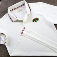 Đồng phục áo thun polo bo sọc màu trắng thêu logo
