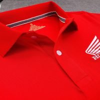 Đồng phục áo thun polo bo trơn màu đỏ thêu logo