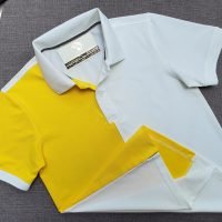 Đồng phục áo thun polo may phối thân vải trắng vàng