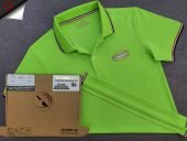 Đồng phục áo thun polo bo sọc xanh chuối in kỹ thuật số logo