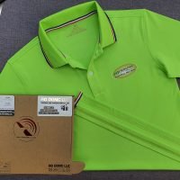 Đồng phục áo thun polo bo sọc xanh chuối in kỹ thuật số logo